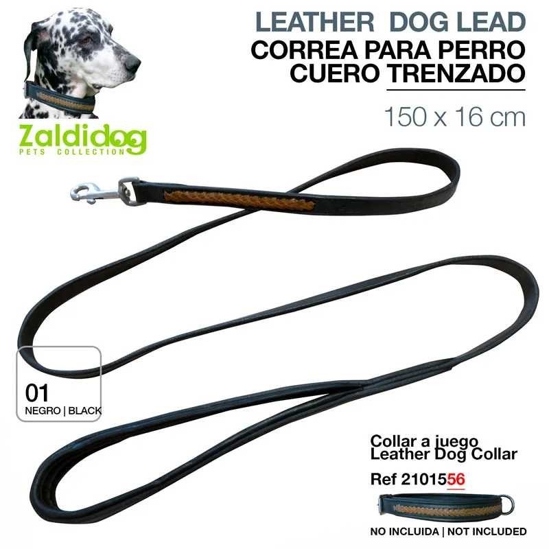 PERRO CORREA CUERO TRENZADO 150cm X 16mm NEGRO