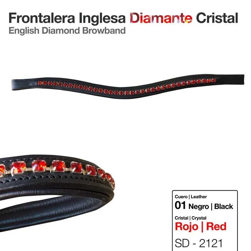 FRONTALERA INGLESA DIAMANTE CRISTAL ROJO NEGRO