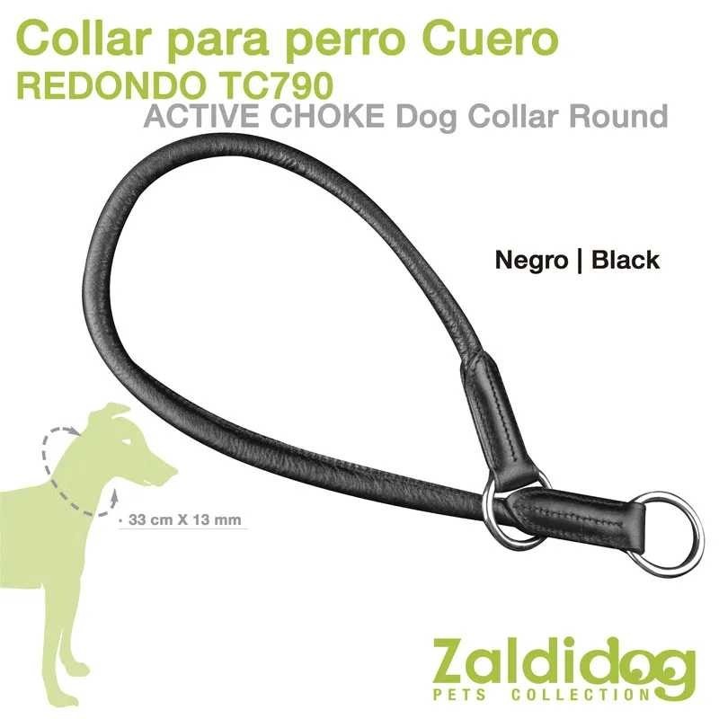 PERRO COLLAR CUERO REDONDO TC790 33cm X 13mm NEGRO