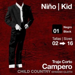 TRAJE CORTO CAMPERO NIÑO NEGRO