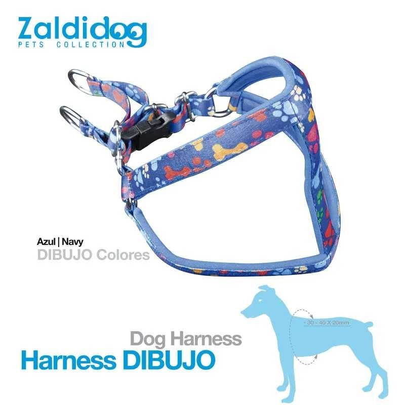 PERRO HARNESS DIBUJO COLORES 30-40cm X 20mm AZUL