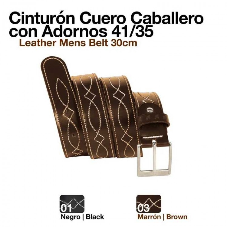 CINTURÓN CUERO CABALLERO C/ADORNOS 41/35