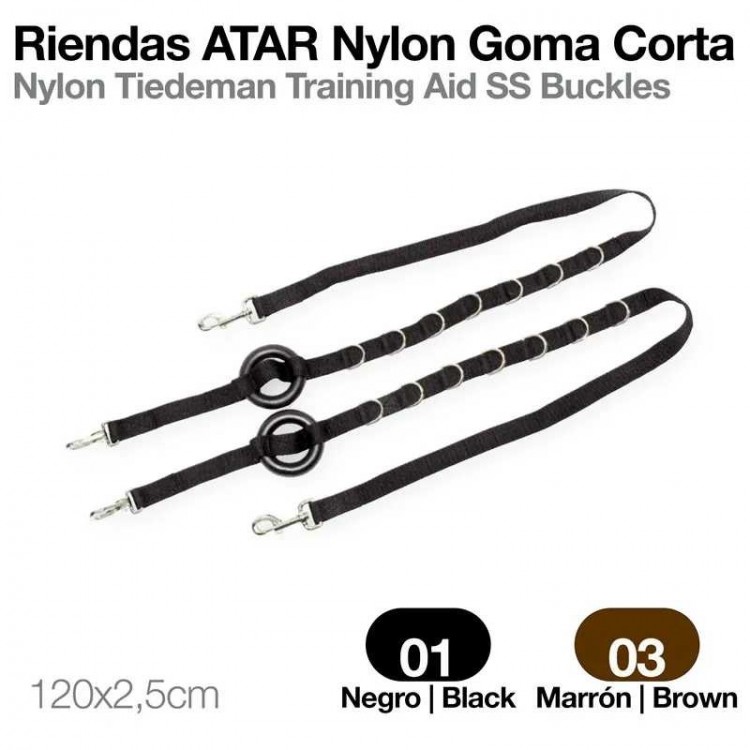 RIENDAS ATAR NYLON GOMA CORTA NEGRO