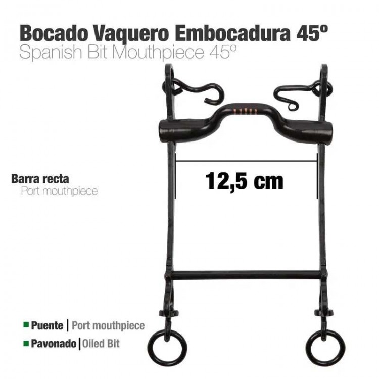 BOCADO VAQUERO EMBOCADURA 45º 3G PAVONADO 12.5cm