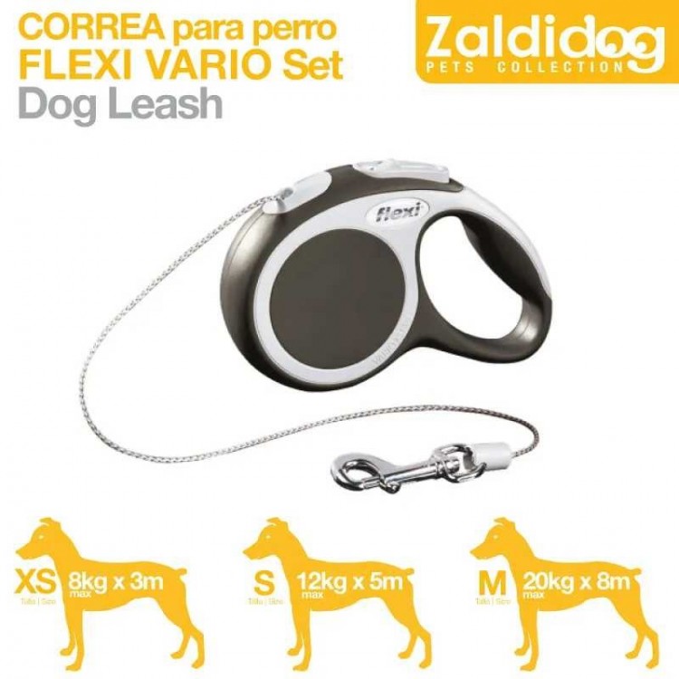 PERRO CORREA FLEXI VARIO GRIS