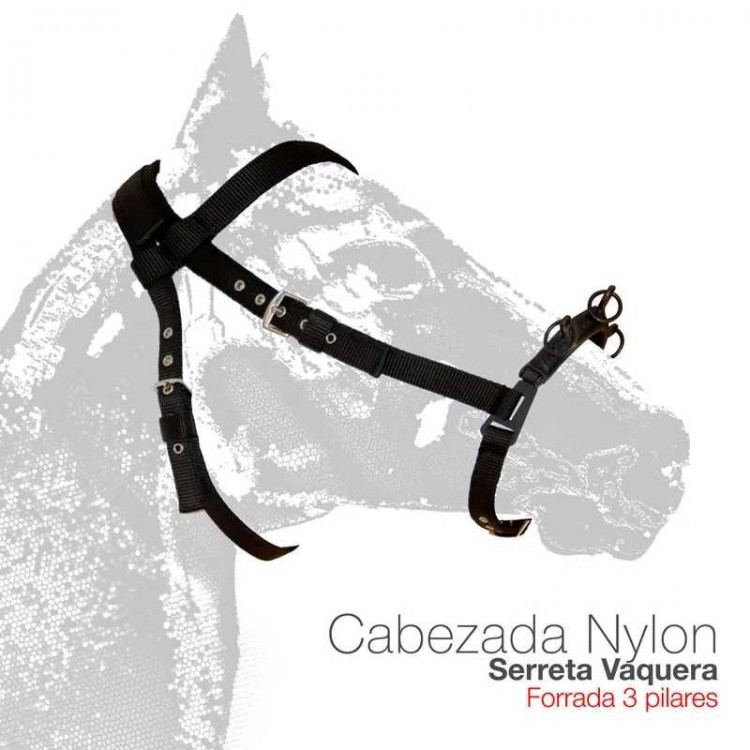 CABEZADA SERRETA VAQUERA FORRADA NYLON 3-pilares NEGRO