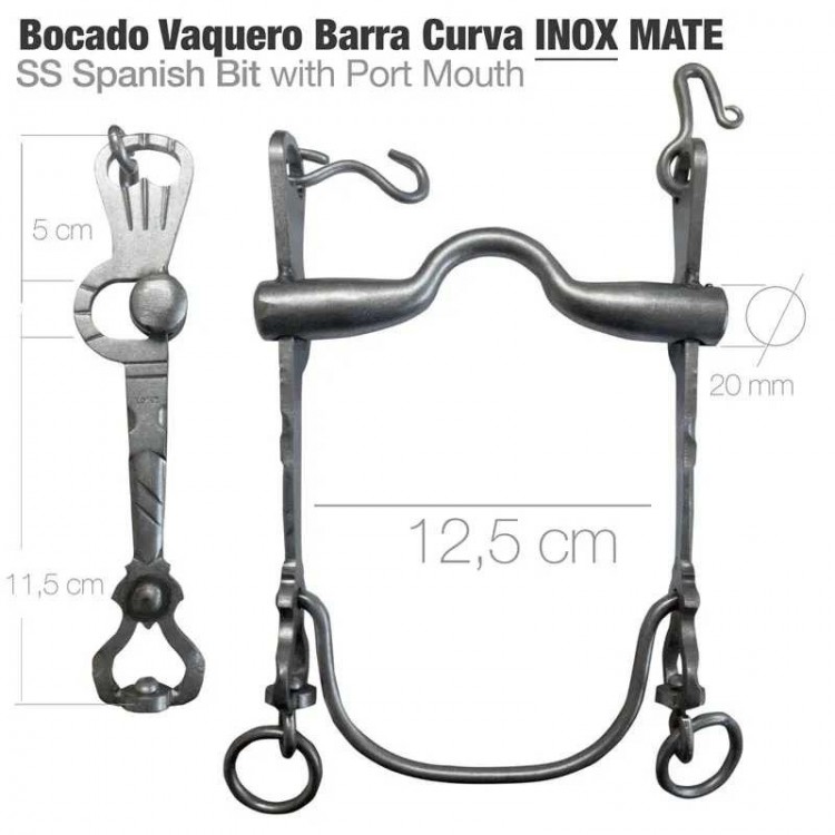 BOCADO VAQUERO BARRA CURVA 2D INOX MATE 12.5cm