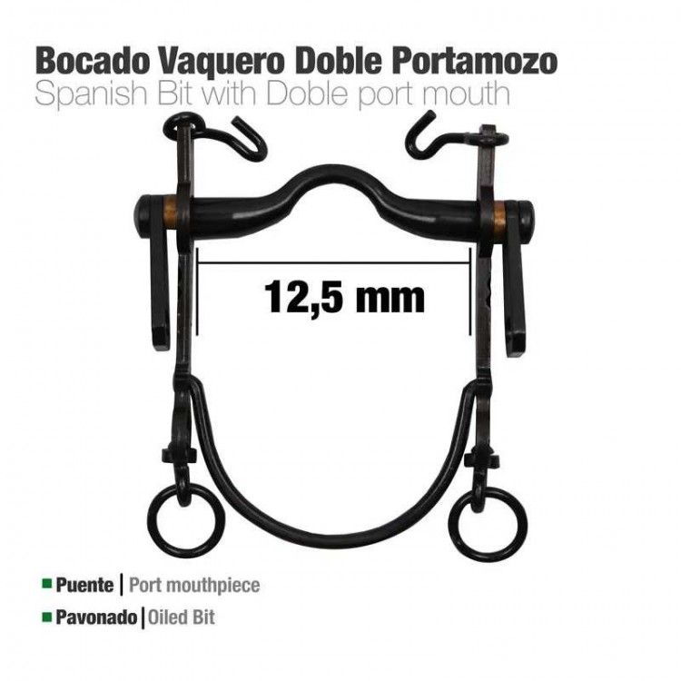 BOCADO VAQUERO DOBLE PORTAMOZO PAVONADO 12.5cm