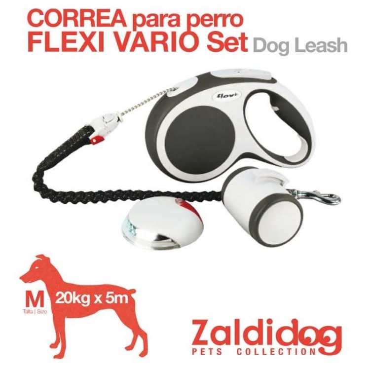 PERRO CORREA FLEXI VARIO SET 20kg. 5m. M GRIS