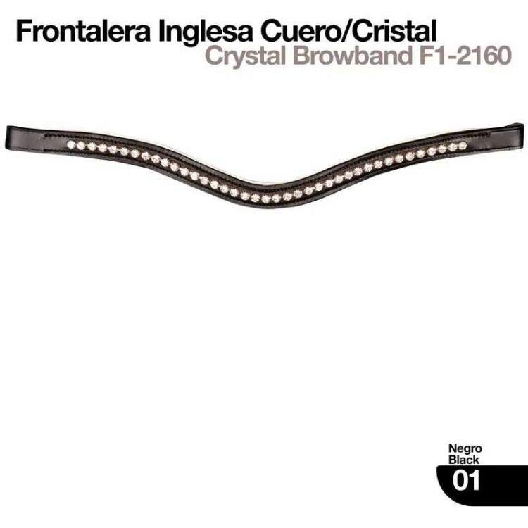 FRONTALERA INGLESA CUERO/CRISTAL NEGRO R/BLANCO