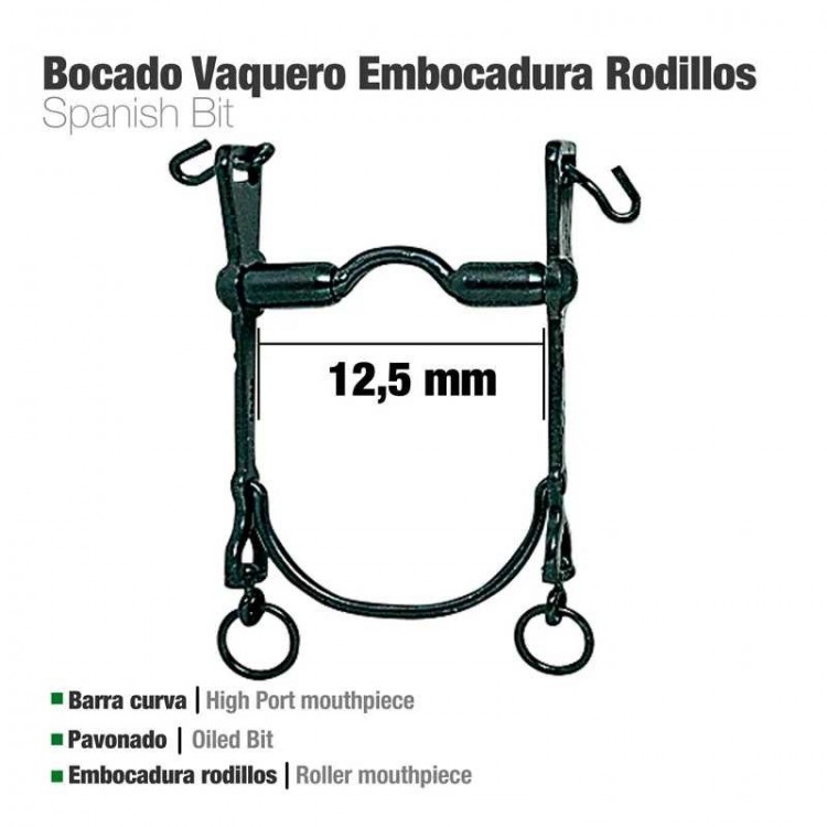 BOCADO VAQUERO B/CURVA EMBOCADURA RODILLOS 12.5cm