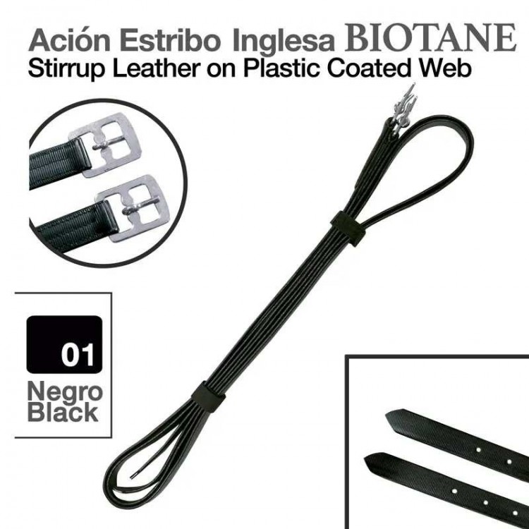 ACIÓN ESTRIBO INGLESA BIOTANE ECONÓMICA 145cm NEGRO