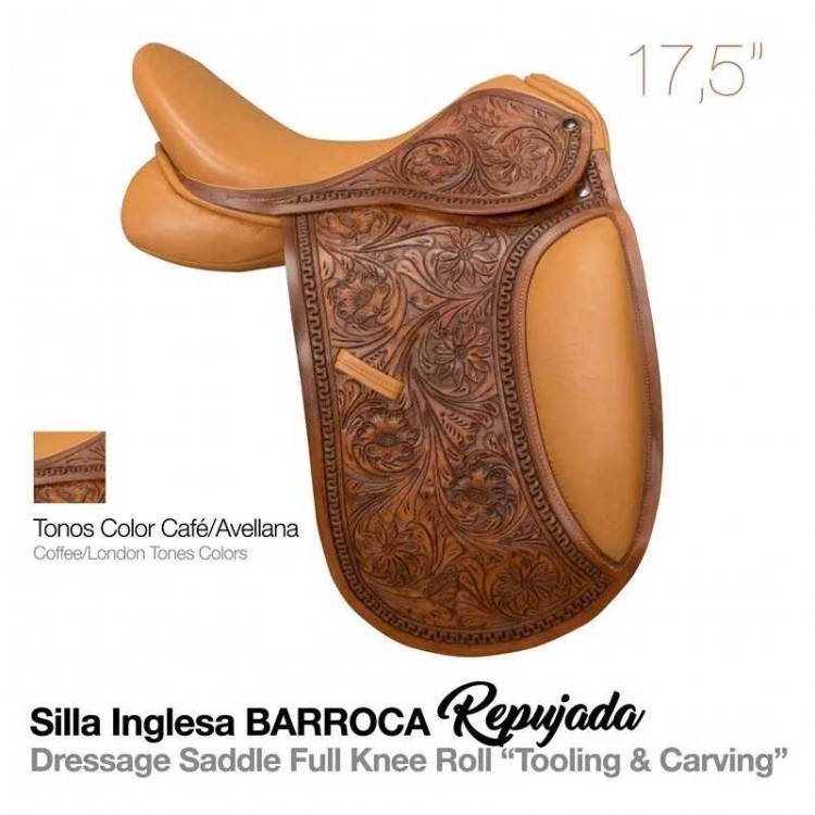 SILLA INGLESA BARROCA REPUJADA 17.5" CAFÉ/AVELLANA