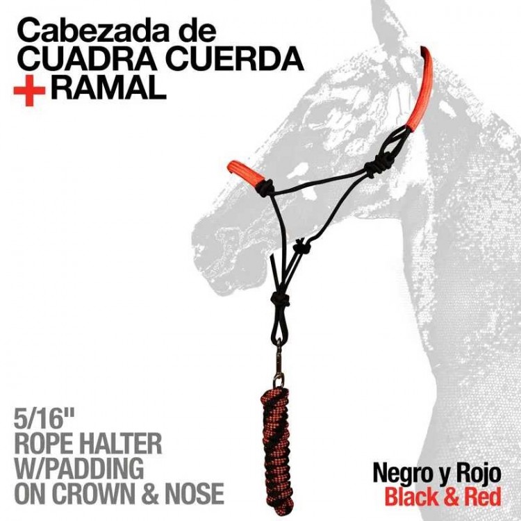 CABEZADA CUADRA CUERDA + RAMAL 722730-9 NEGRO/ROJO