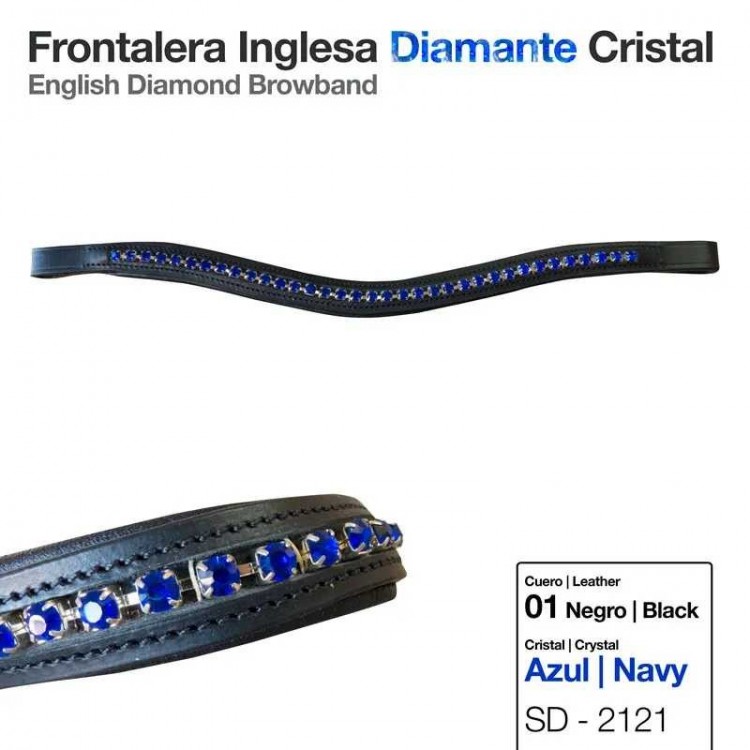 FRONTALERA INGLESA DIAMANTE CRISTAL AZUL NEGRO