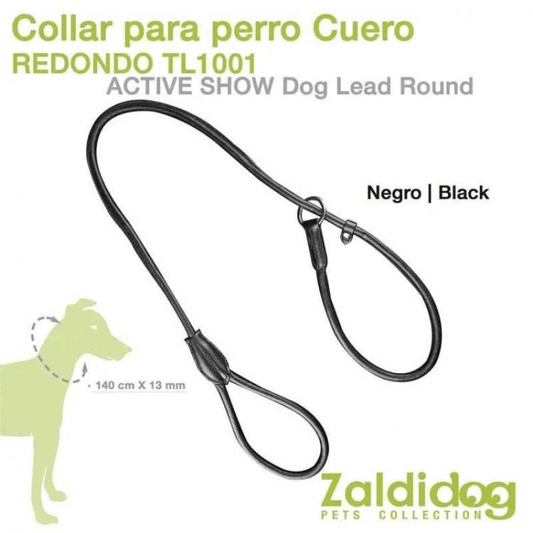 PERRO CORREA CUERO REDONDO TL1001 140cm X 13mm NEGRO