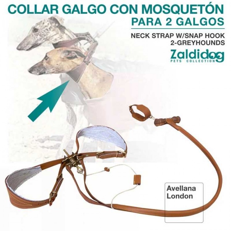 PERRO COLLAR GALGO CON MOSQUETÓN PARA 2 GALGOS