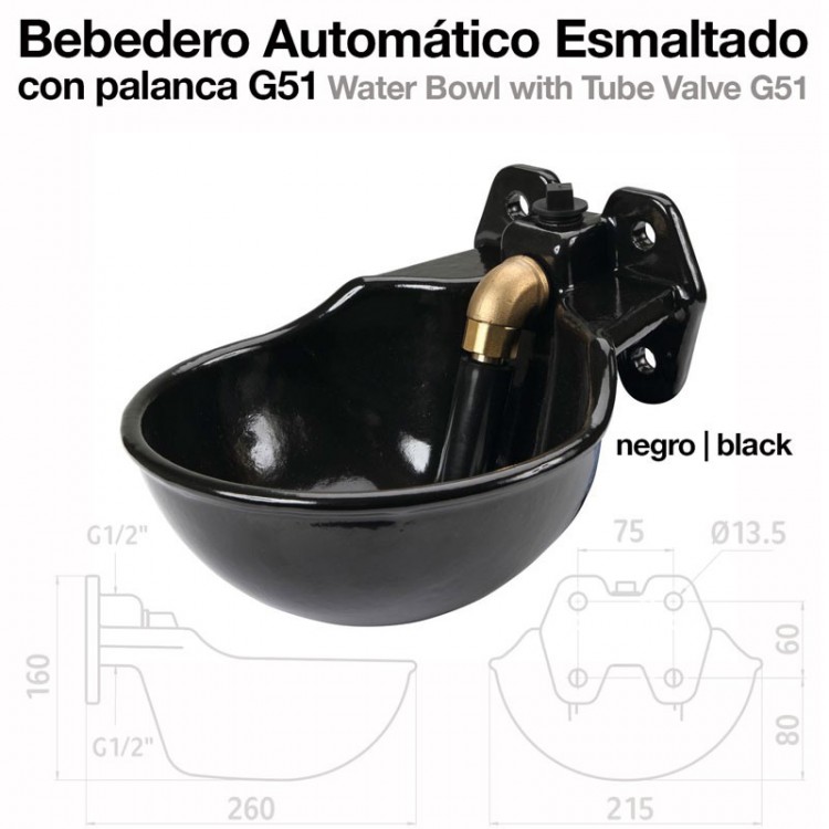 BEBEDERO AUTOMATICO ESMALTADO CON PALANCA G51 NEGRO