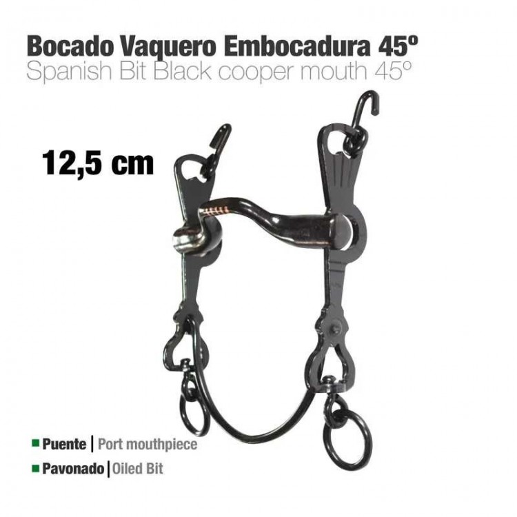 BOCADO VAQUERO EMBOCADURA 45º 3C PAVONADO 12.5cm