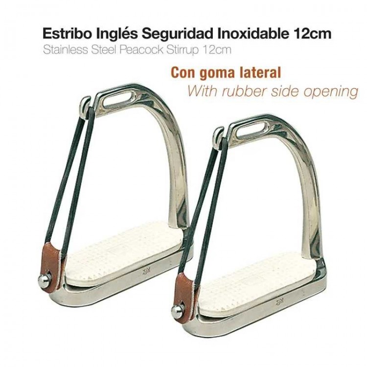 ESTRIBO INGLÉS SEGURIDAD INOX CON GOMA 221018 12cm