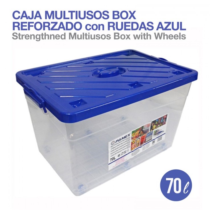 CAJA MULTIUSOS BOX REFORZADO C/RUEDAS AZUL 70L